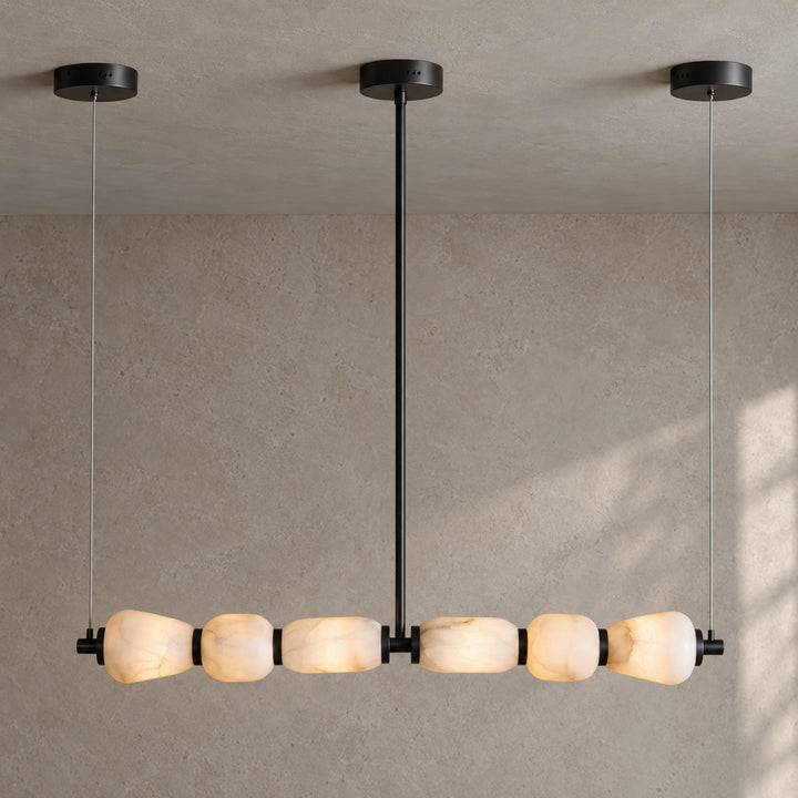 Modern Linear Chandelier Ceiling Mounted Alabaster Glass LED Lighting Fixture for Indoor Use