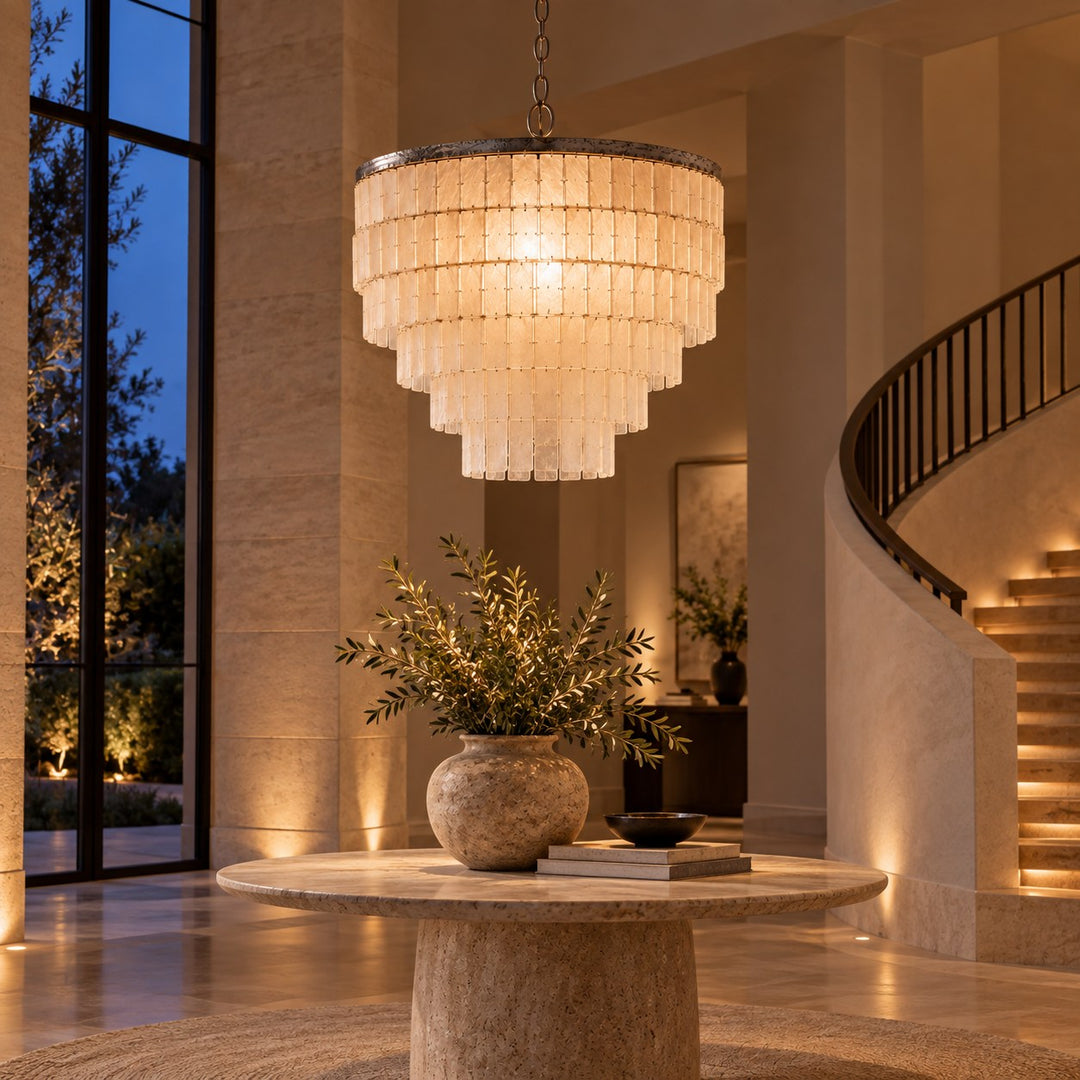 Modern Chandelier Light Ceiling Mounted Natural Shell Adjustable Height for Dining Room