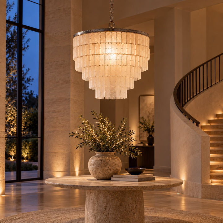 Modern Chandelier Light Ceiling Mounted Natural Shell Adjustable Height for Dining Room