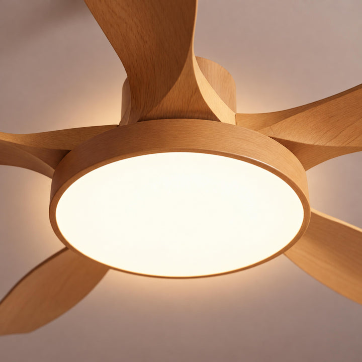 Modern Industrial Ceiling Fan Light Flush Mount Imitation Wood Blades Integrated LED