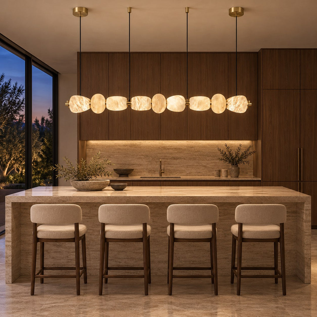 Modern Linear Chandelier Ceiling Mounted Alabaster Glass LED Lighting Fixture for Indoor Use