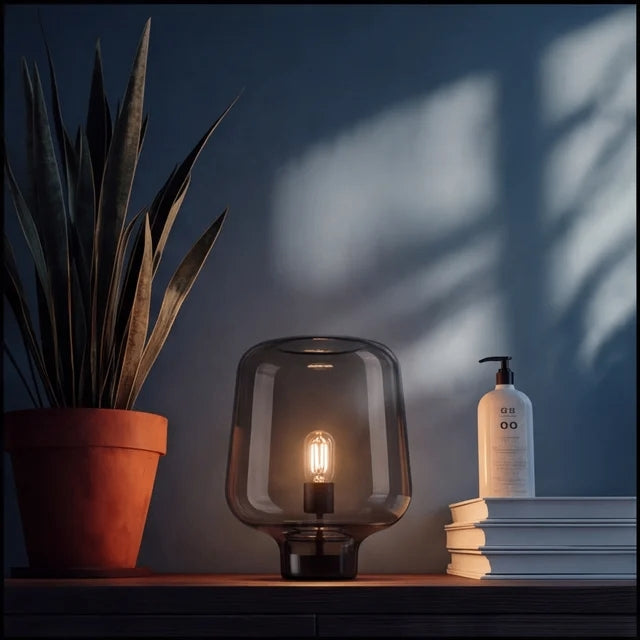 Contemporary Glass Table Lamp with Inline On/Off Switch LED Compatible for Living Room or Bedroom