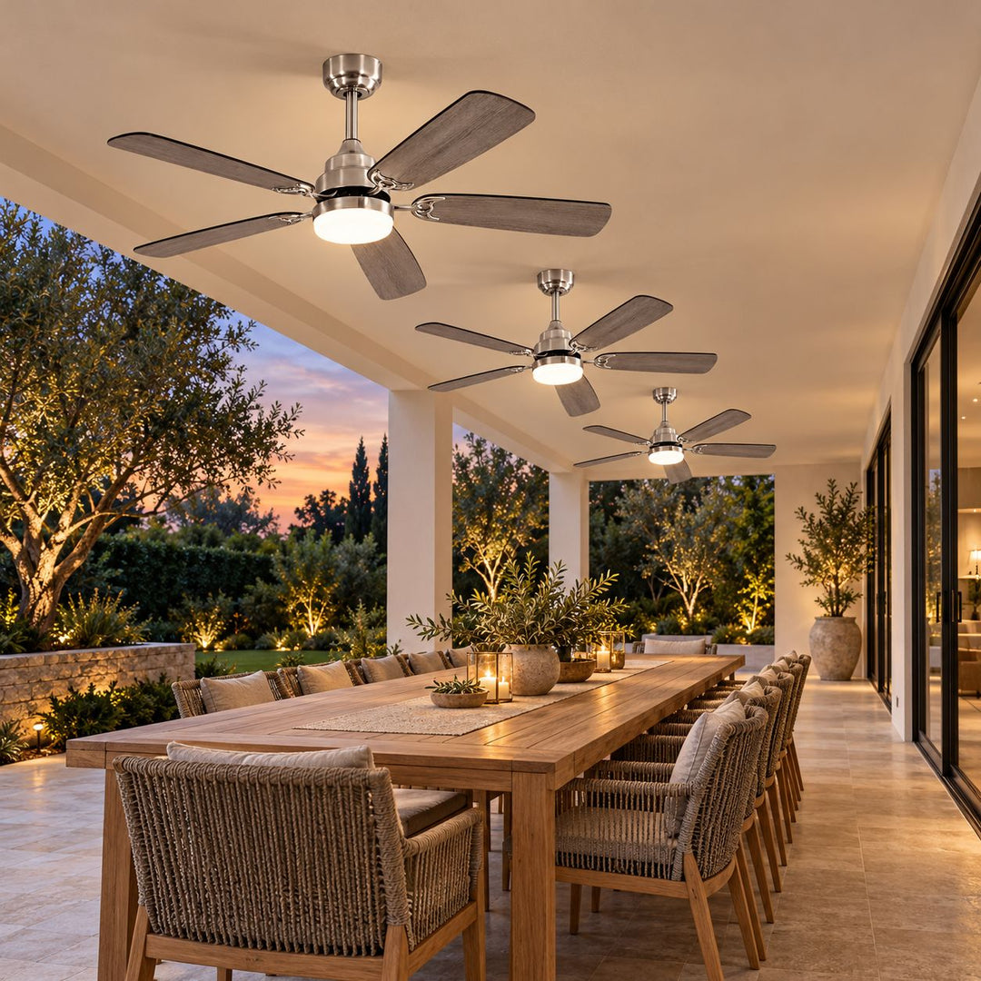 Modern Ceiling Fan Flush Mount Dual-Tone MDF Blades Matte Metal 18W LED 6-Speed DC Motor
