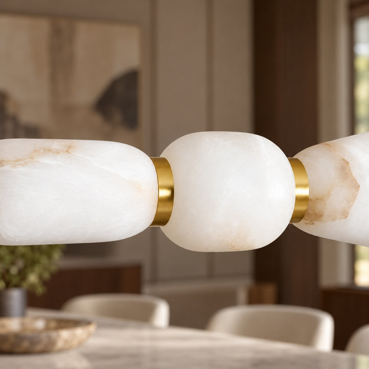 Modern Linear Chandelier Ceiling Mounted Alabaster Glass LED Lighting Fixture for Indoor Use