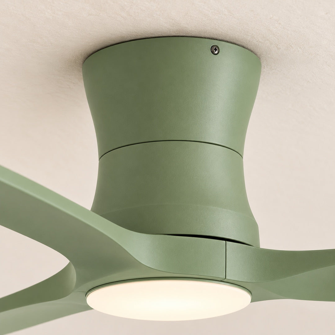Modern Ceiling Fan Flush Mount Solid Wood Blades Integrated Dimmable LED Light Remote Control 52 Inch
