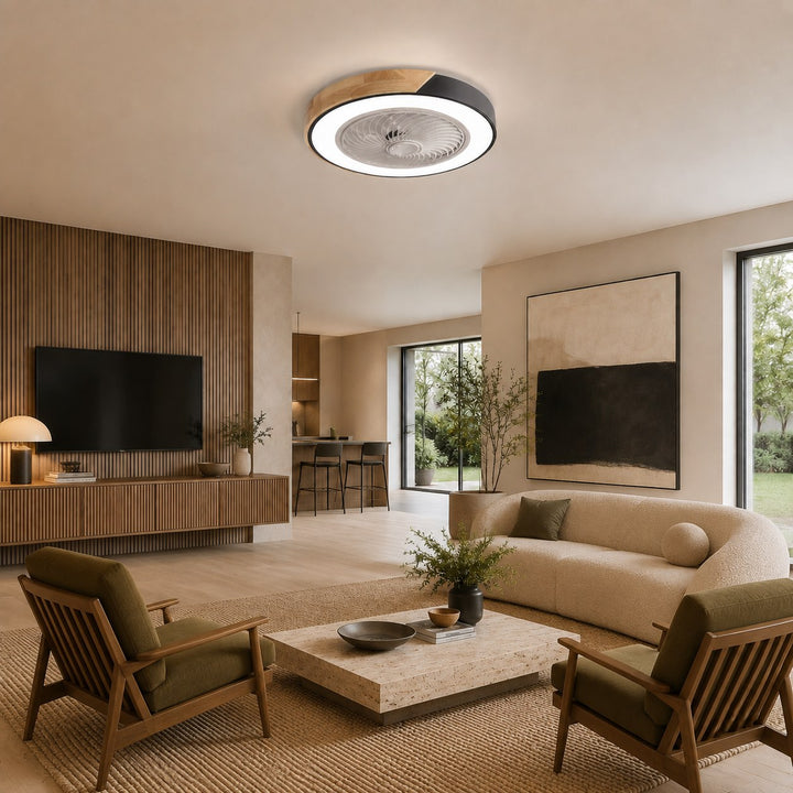 Modern Flush Mount Ceiling Fan with LED Light Iron Frame Dimmable Color Temperature 36W