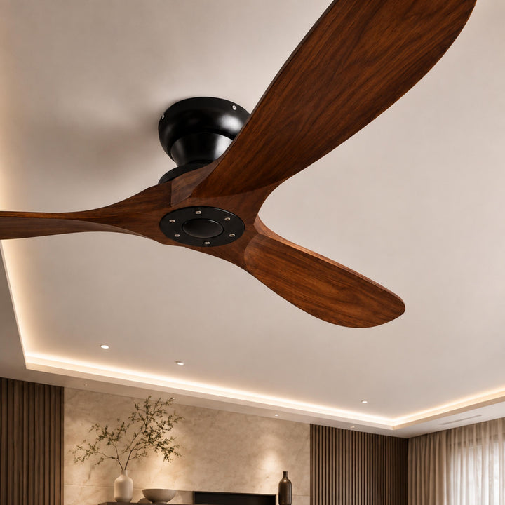 Modern Ceiling Fan with Wood Blades Flush Mount DC Motor 6-Speed Remote Control