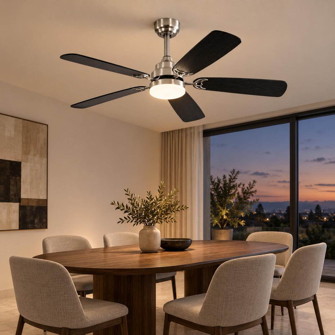 Modern Ceiling Fan Flush Mount Dual-Tone MDF Blades Matte Metal 18W LED 6-Speed DC Motor