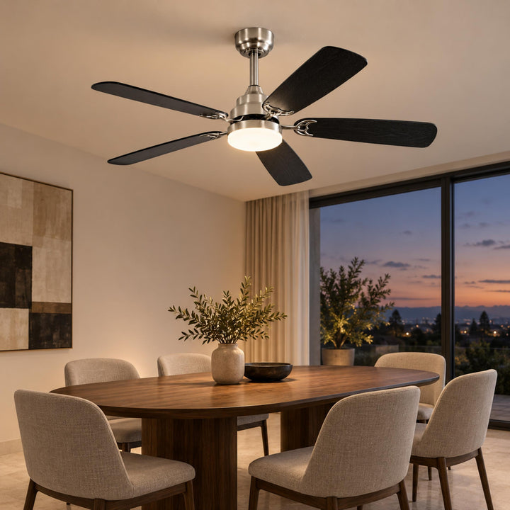 Modern Ceiling Fan Flush Mount Dual-Tone MDF Blades Matte Metal 18W LED 6-Speed DC Motor