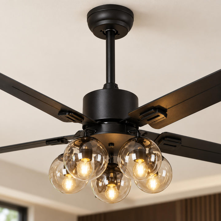 Vintage Black Ceiling Fan Light Flush Mount Metal with Integrated LED Illumination