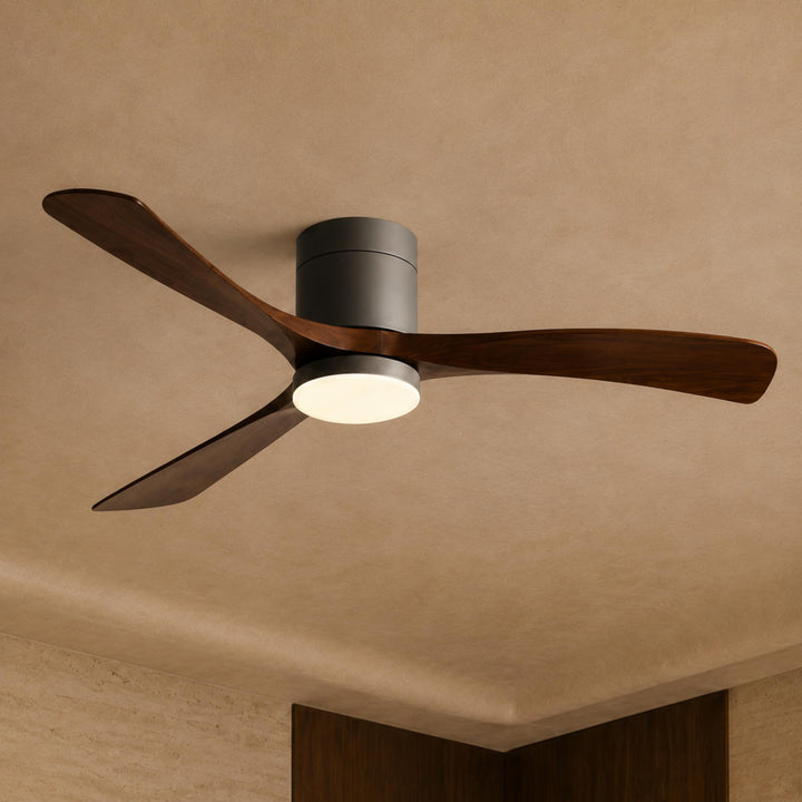 Modern Flush Mount Ceiling Fan with Lights LED Dimmable 2400 Lumens Quiet DC Motor