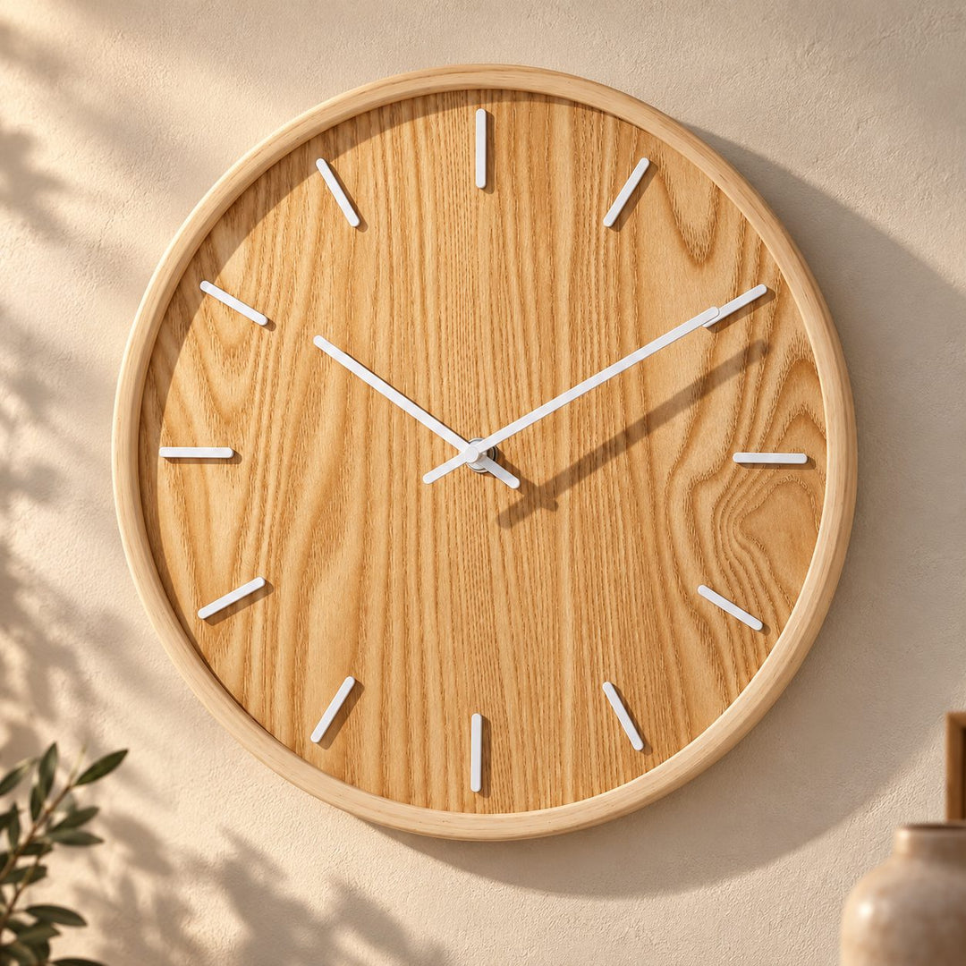 Modern Wall Clock Solid Wood Silent Sweep Design for Home Office Wall Clock Decor