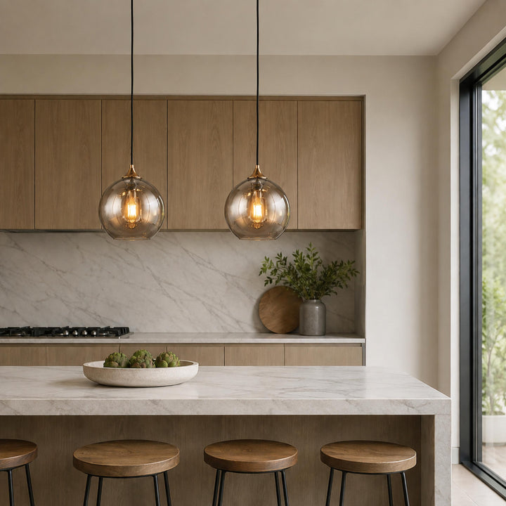 Modern Glass Pendant Light Adjustable Height LED for Kitchen Island Lighting