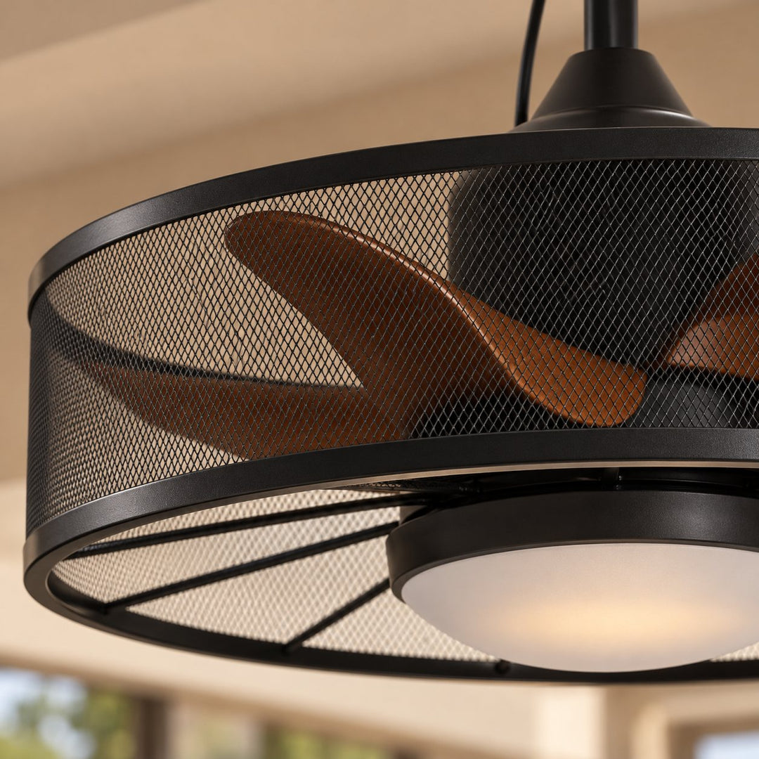 Rustic Outdoor Ceiling Fan with Light Flush Mount Iron Frame LED Colour Temperature Control