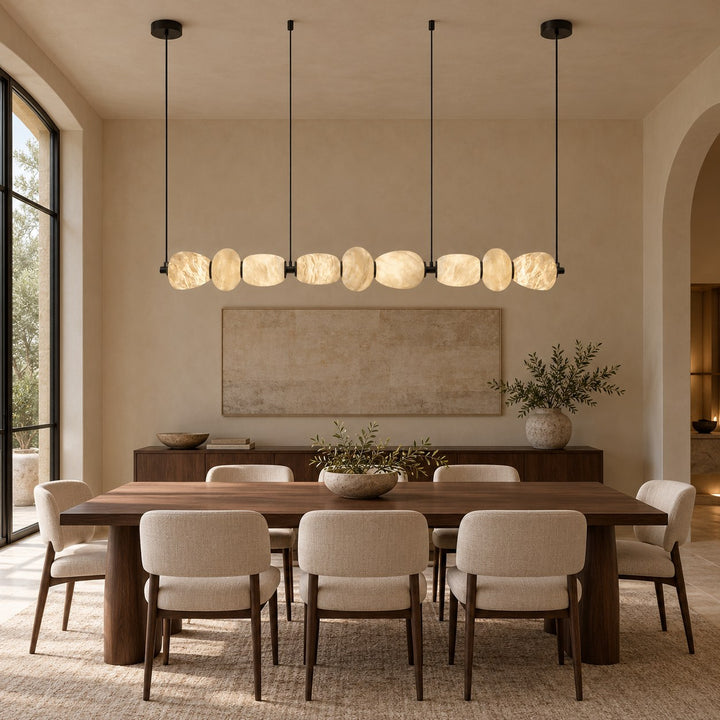 Modern Linear Chandelier Ceiling Mounted Alabaster Glass LED Lighting Fixture for Indoor Use