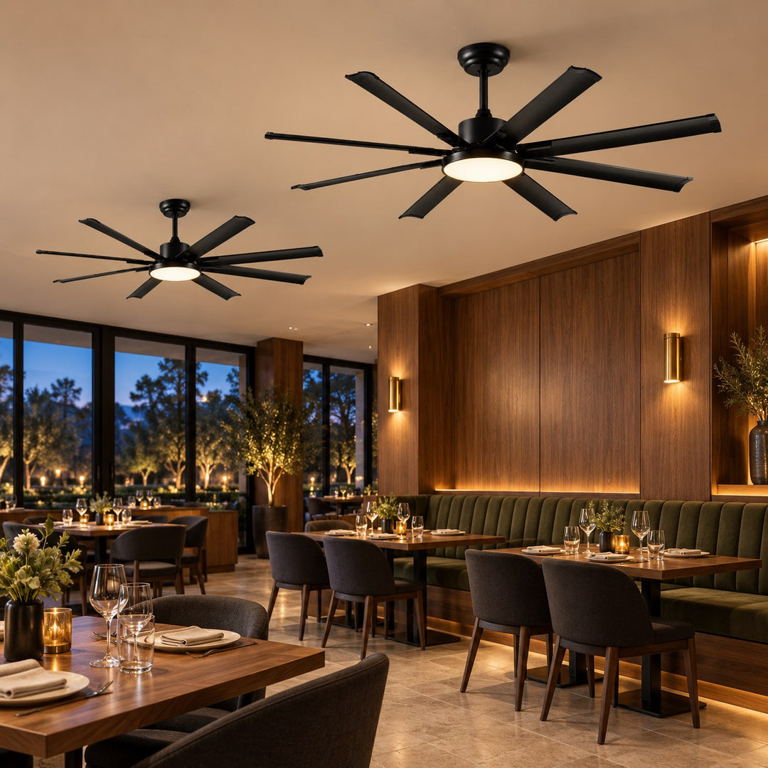 Modern Ceiling Fan Flush Mount Black Aluminium 8-Blade Full-Spectrum LED Quiet DC Motor