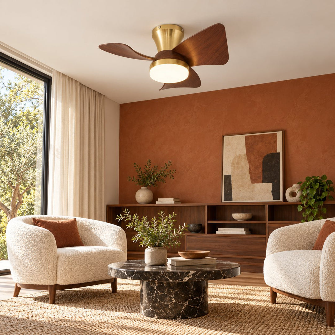 Modern Ceiling Fan with Lights Flush Mount Metal Frame ABS Blades Integrated LED 6-Speed Control