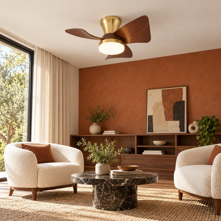 Modern Ceiling Fan with Lights Flush Mount Metal Frame ABS Blades Integrated LED 6-Speed Control