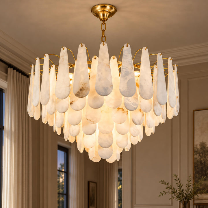 Modern Chandelier Ceiling Light Hanging Metal Frame Adjustable for Dining Room Illumination