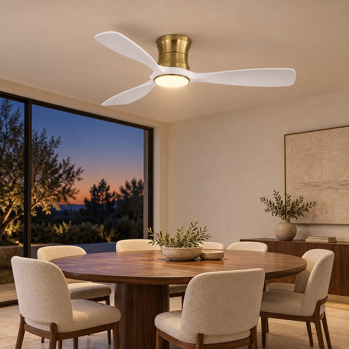Modern Ceiling Fan 48 Inch Flush Mount Solid Wood Blades Dimmable LED Light Remote Control