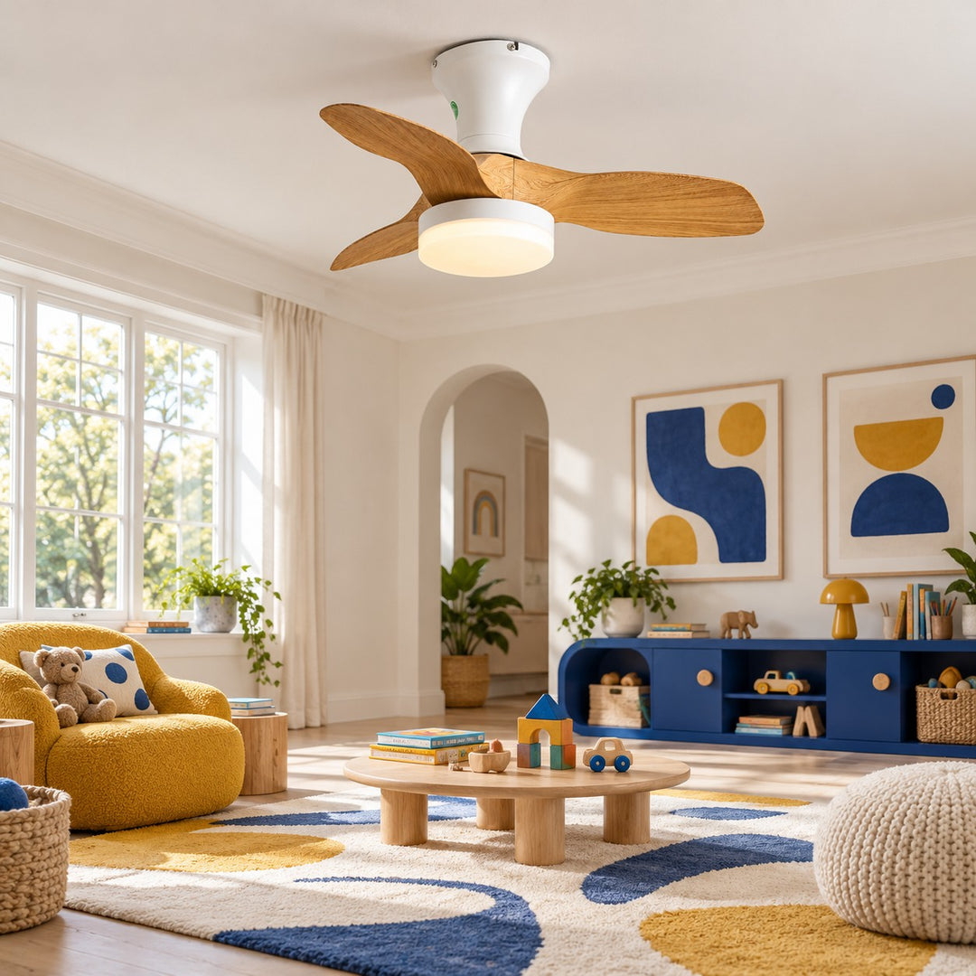 Modern Ceiling Fan Light Flush Mount Metal Frame ABS Blades Integrated LED Dimmable 6-Speed