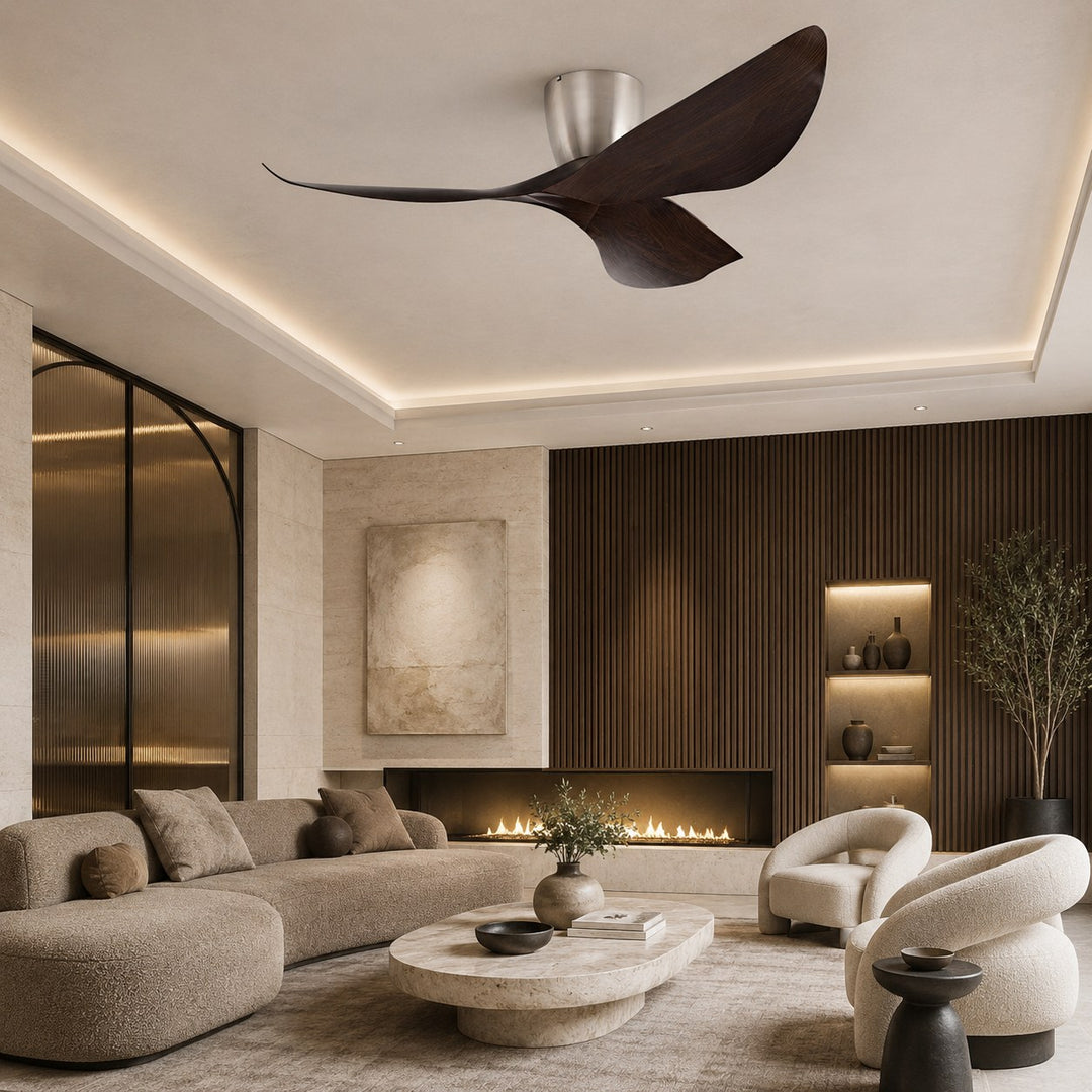 Modern Minimalist Flush Mount Ceiling Fan with Remote Control Quiet DC Motor ABS Blades