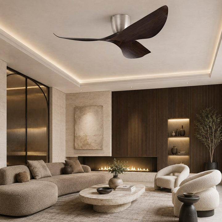 Modern Minimalist Flush Mount Ceiling Fan with Remote Control Quiet DC Motor ABS Blades
