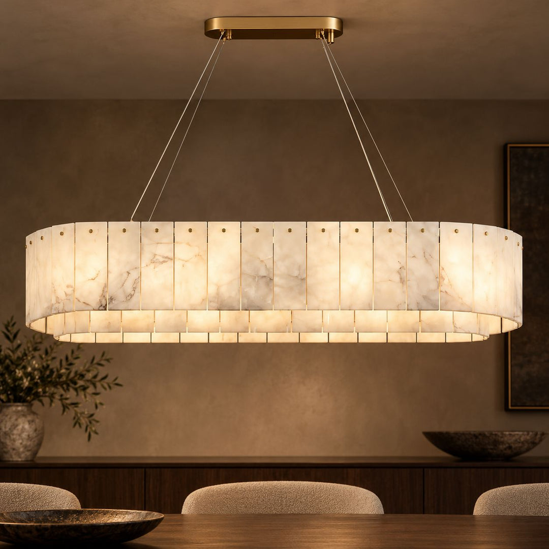 Modern Chandelier Ceiling Light Alabaster Stone Fixture Dimmable Indoor Decorative Lighting