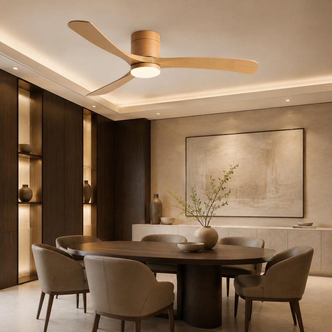 Modern Flush Mount Ceiling Fan with Lights LED Dimmable 2400 Lumens Quiet DC Motor