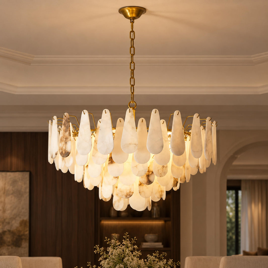 Modern Chandelier Ceiling Light Hanging Metal Frame Adjustable for Dining Room Illumination