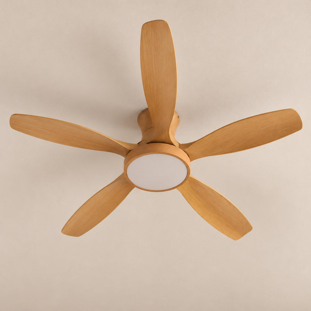 Modern Industrial Ceiling Fan Light Flush Mount Imitation Wood Blades Integrated LED