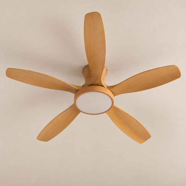 Modern Industrial Ceiling Fan Light Flush Mount Imitation Wood Blades Integrated LED