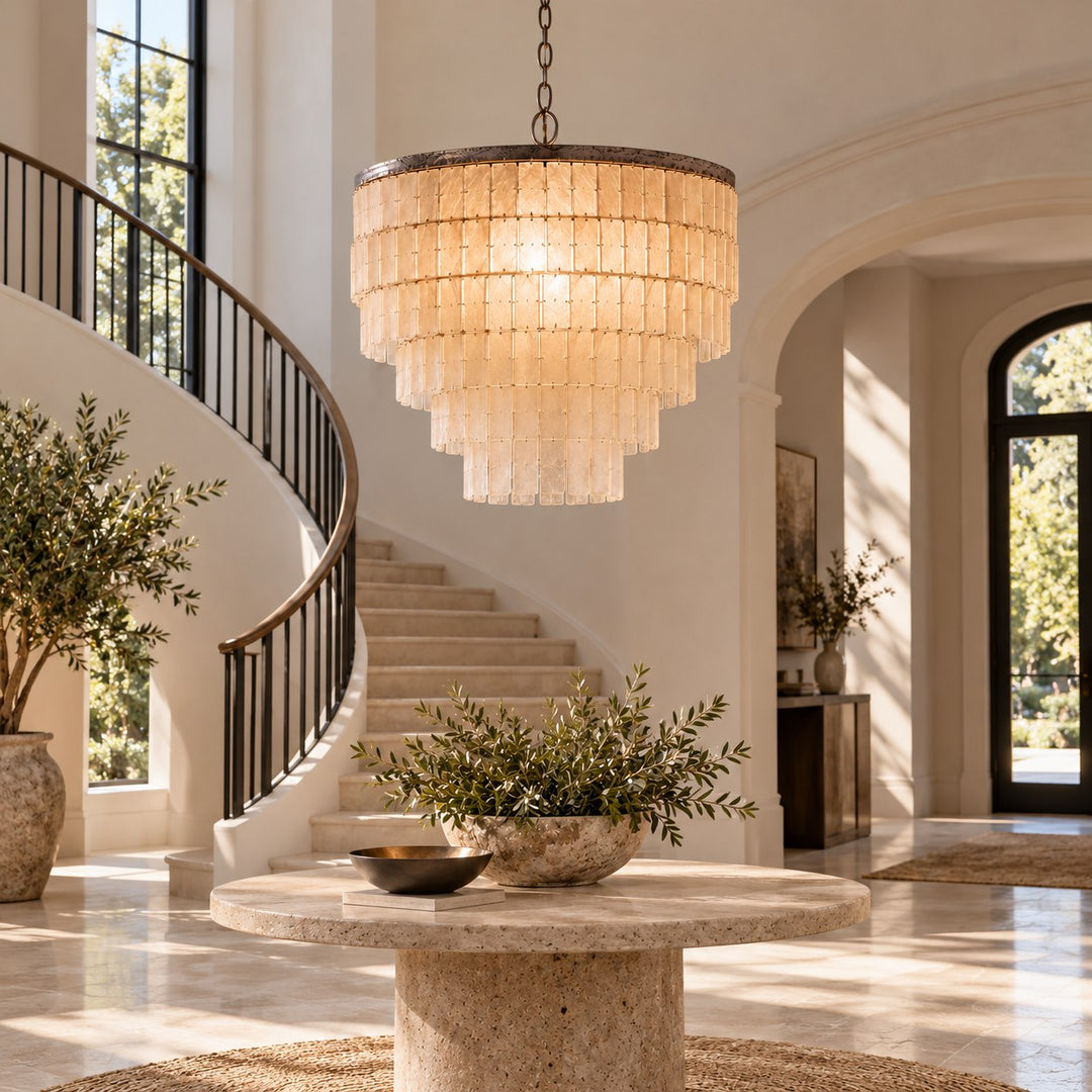 Modern Chandelier Light Ceiling Mounted Natural Shell Adjustable Height for Dining Room