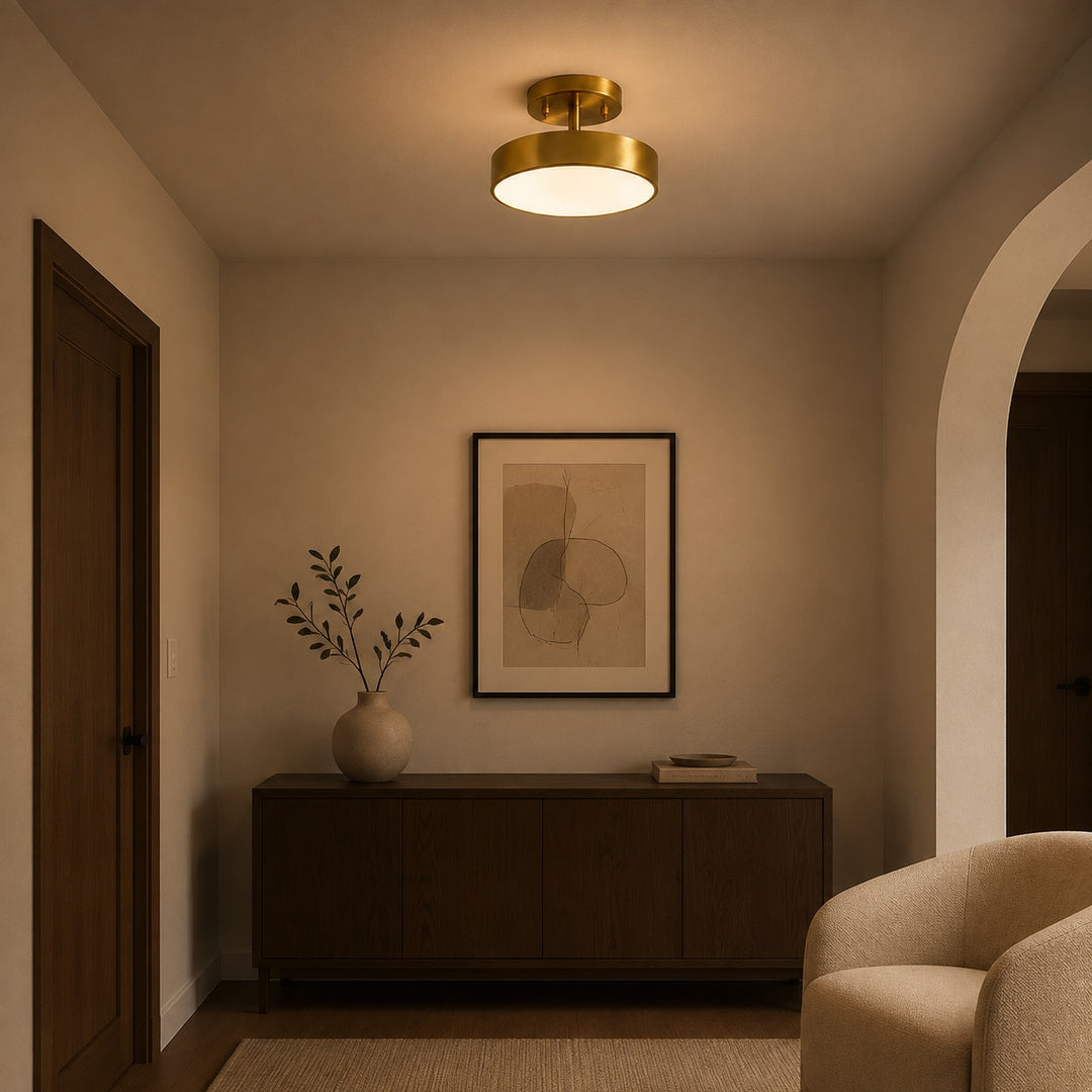 Nordic Style LED Flush Mount Ceiling Light Adjustable Color Temperature Acrylic Shade Copper Finish