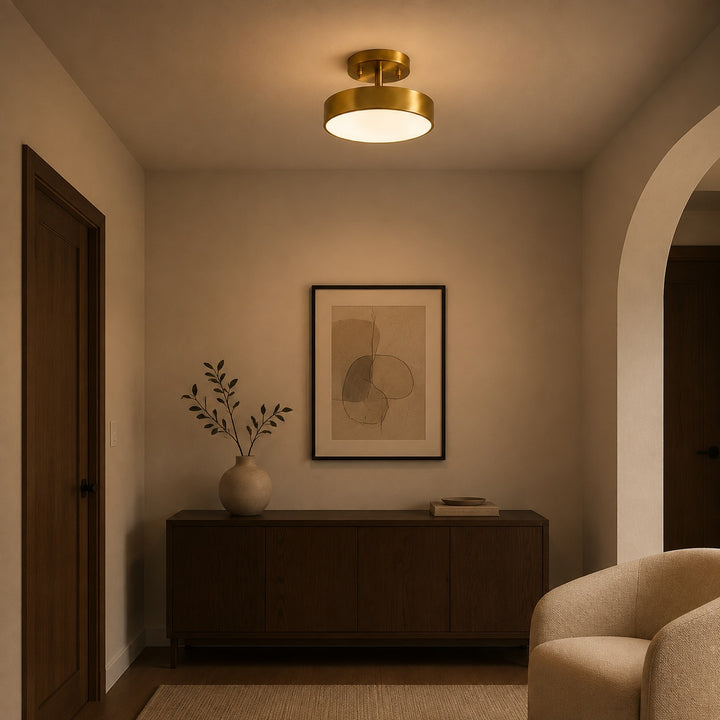 Nordic Style LED Flush Mount Ceiling Light Adjustable Color Temperature Acrylic Shade Copper Finish