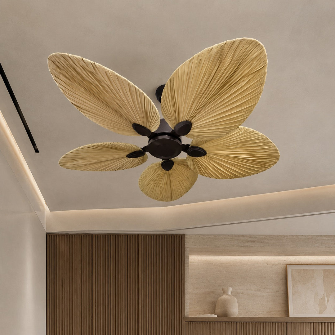 Modern Ceiling Fan with Palm Leaf Blades Iron Frame Remote Control Quiet Motor 110V 240V