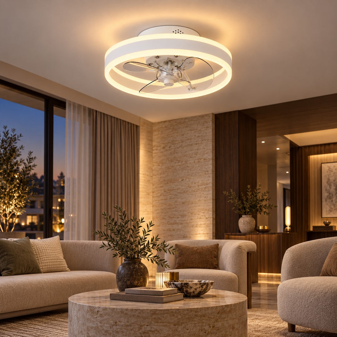 Modern Flush Mount Ceiling Fan with Dimmable LED Light and ABS Blades for Home Use