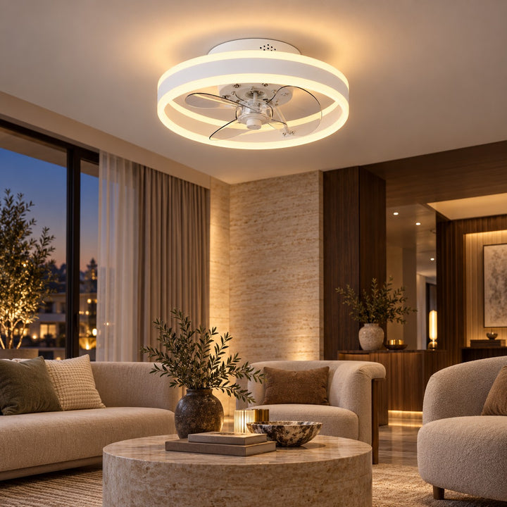 Modern Flush Mount Ceiling Fan with Dimmable LED Light and ABS Blades for Home Use