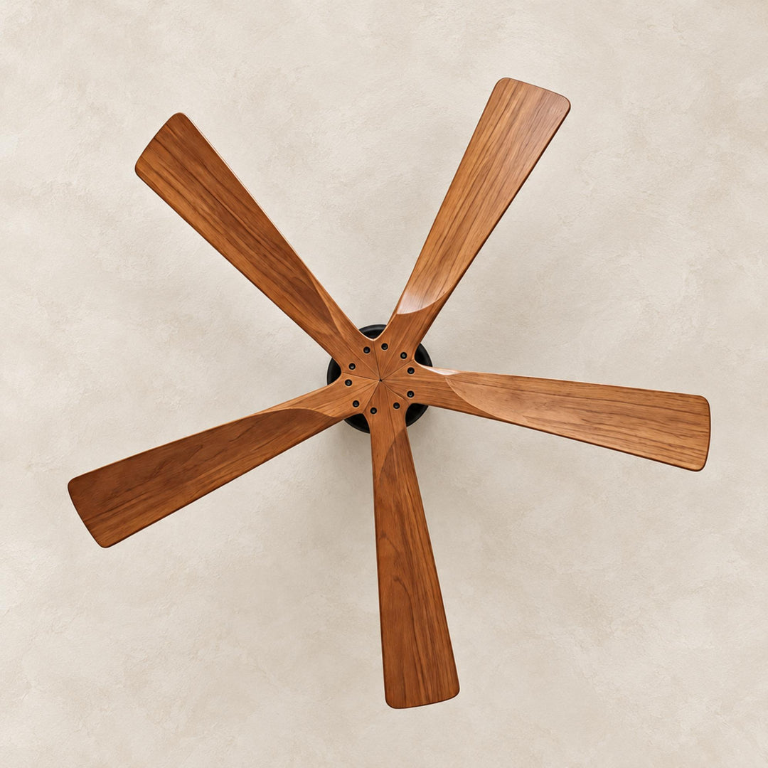 Modern Ceiling Fan Flush Mount Solid Wood Blades Quiet DC Motor Remote Control 52 Inch