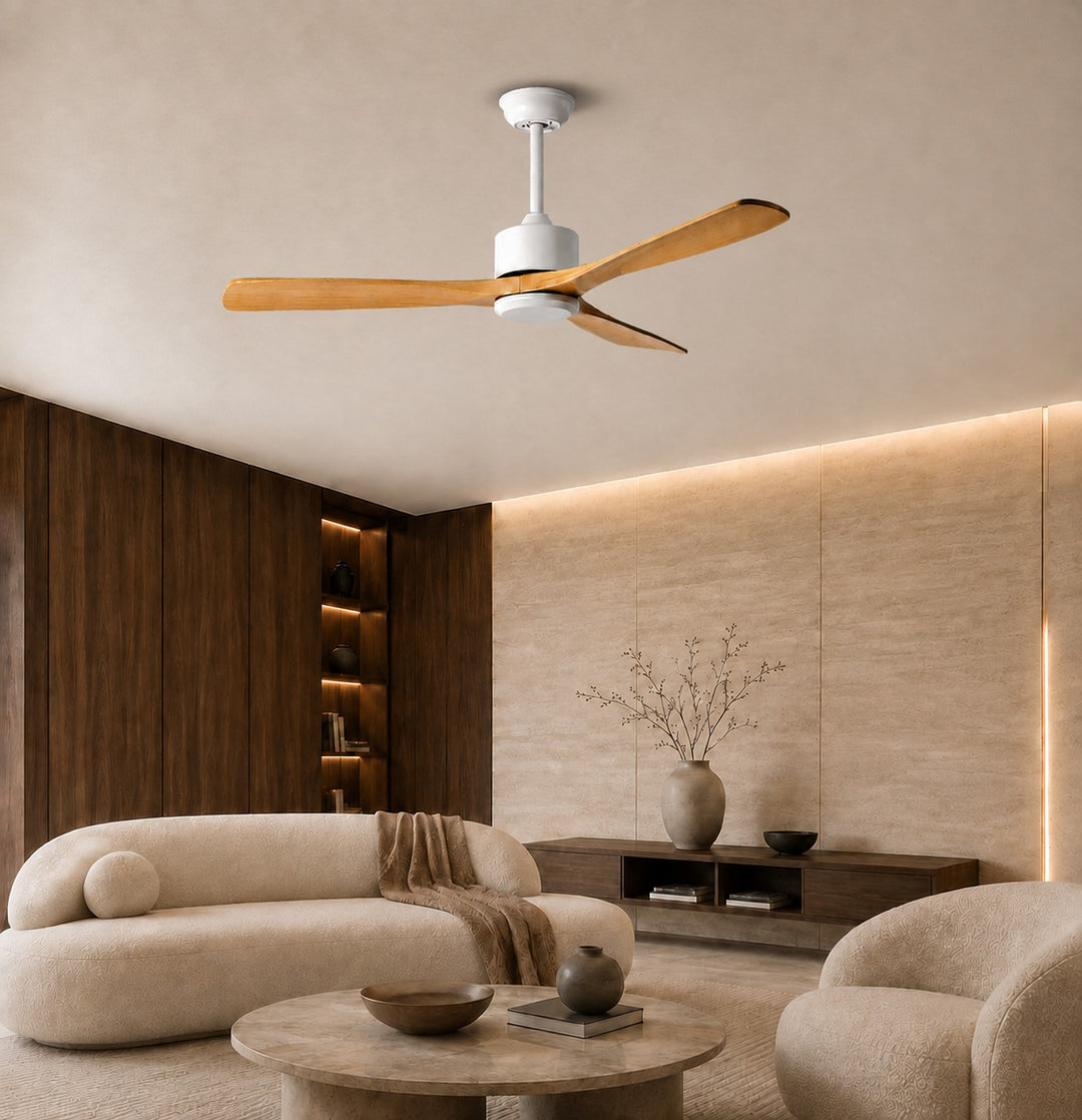 Modern Ceiling Fan 60 Inch Flush Mount Wood Blades Energy Efficient Remote Control Dimmable
