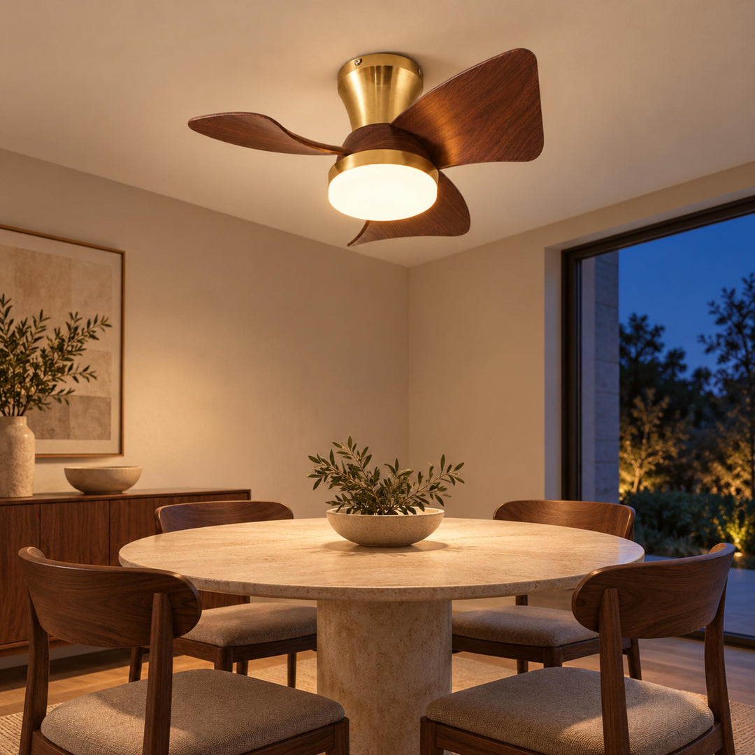 Modern Ceiling Fan with Lights Flush Mount Metal Frame ABS Blades Integrated LED 6-Speed Control