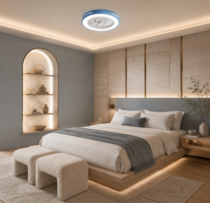 Modern Bladeless Ceiling Fan Flush Mount Iron LED Lighting Adjustable Remote Control 72W