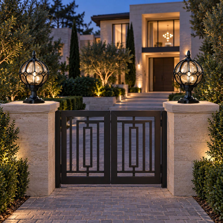 Modern Outdoor Pillar Light Aluminum Base Clear Glass Shade IP65 Rated for Garden and Pathways