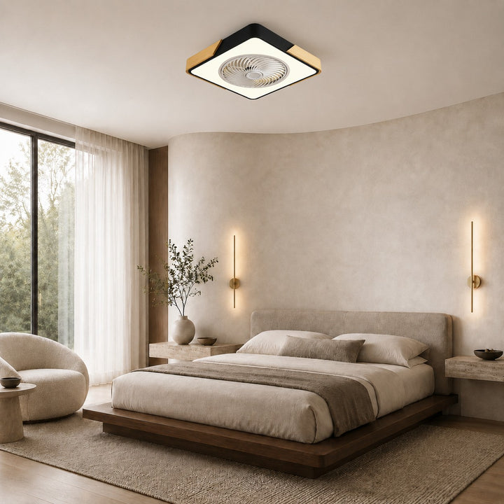 Modern Flush Mount Ceiling Fan with LED Light Iron Frame Dimmable Color Temperature 36W