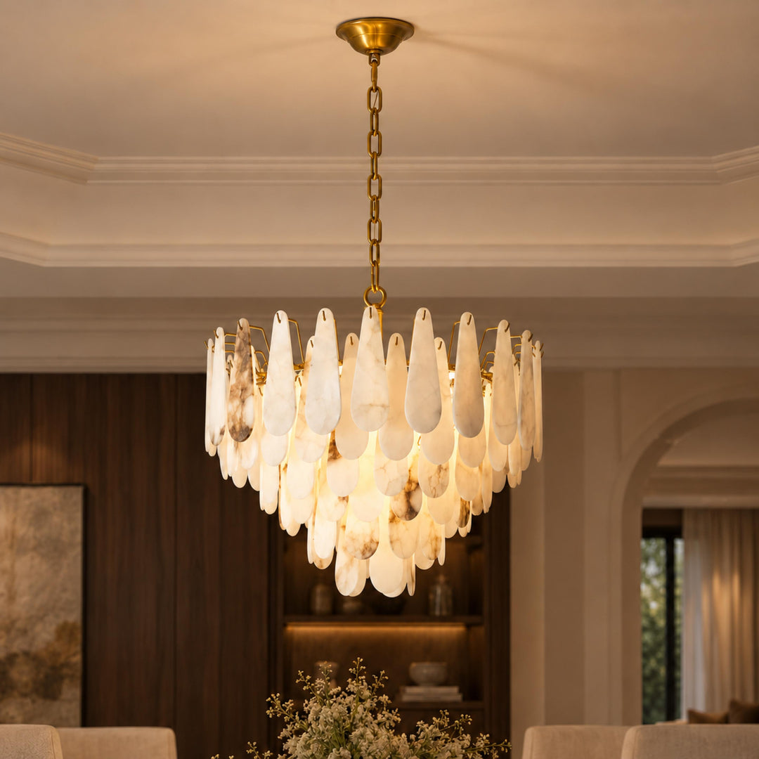 Modern Chandelier Ceiling Light Hanging Metal Frame Adjustable for Dining Room Illumination