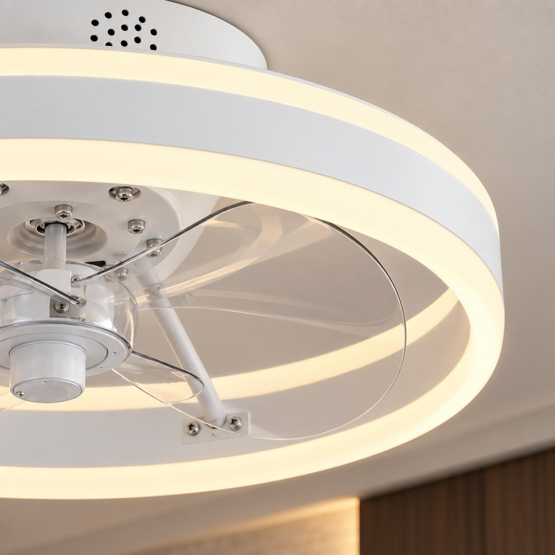 Modern Flush Mount Ceiling Fan with Dimmable LED Light and ABS Blades for Home Use