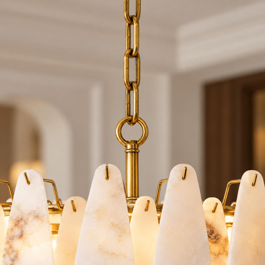 Modern Chandelier Ceiling Light Hanging Metal Frame Adjustable for Dining Room Illumination in the detail