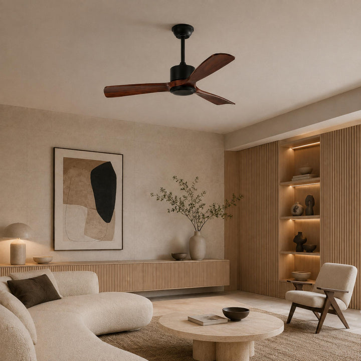 Modern Ceiling Fan 60 Inch Flush Mount Wood Blades Energy Efficient Remote Control Dimmable