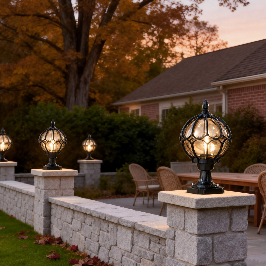 Modern Outdoor Pillar Light Aluminum Base Clear Glass Shade IP65 Rated for Garden and Pathways