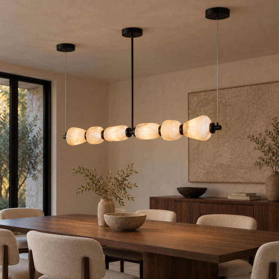 Modern Linear Chandelier Ceiling Mounted Alabaster Glass LED Lighting Fixture for Indoor Use in the black